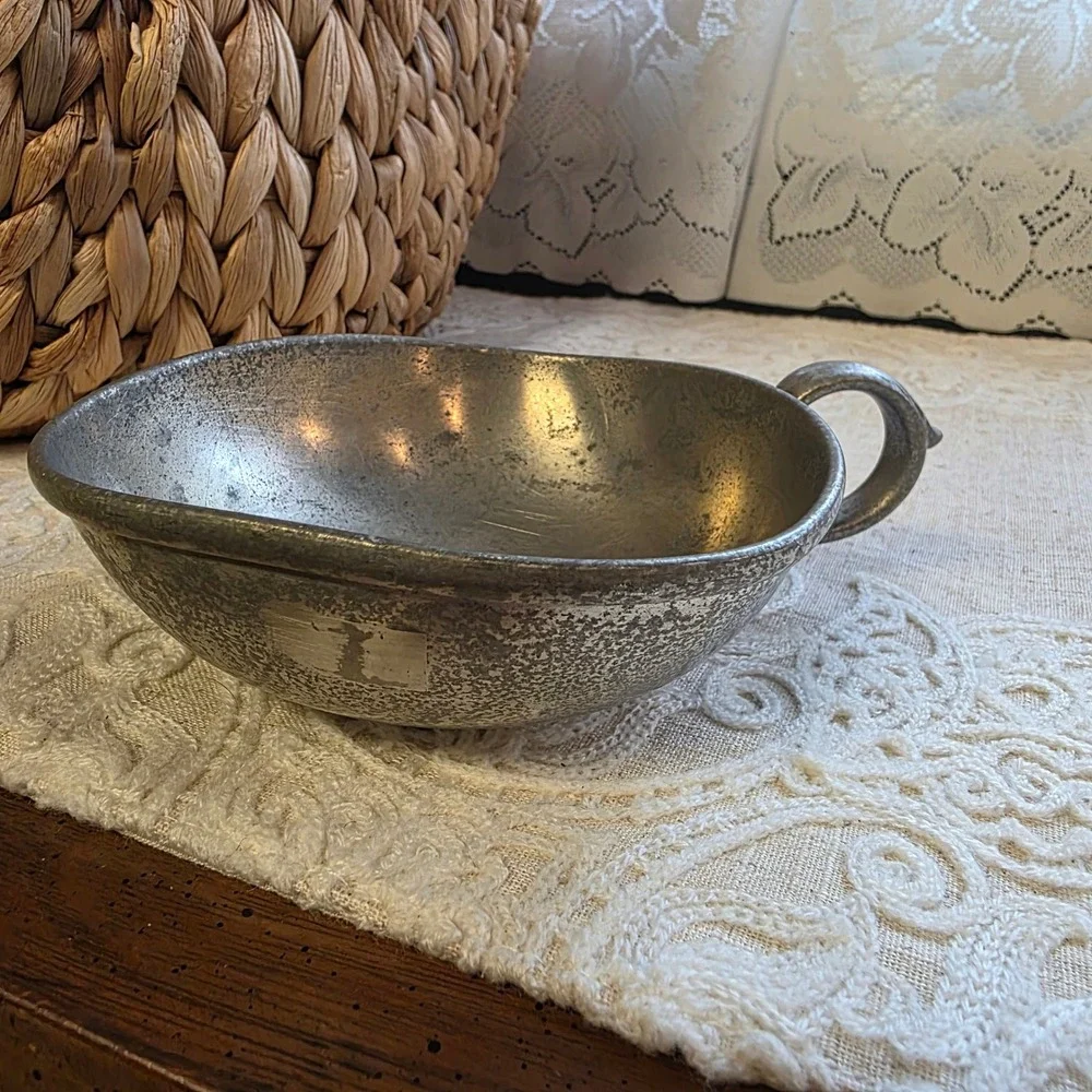 Preisner Pewter Porringer Bowl 2162 Silver Vintage Handled cup Trinket Dish 4.5